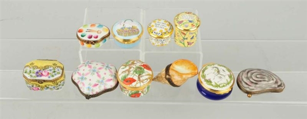 LOT OF 10: SMALL ENAMELED BOXES.                  
