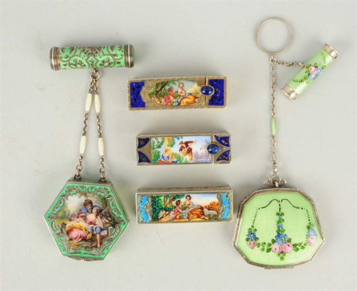 LOT OF 5: ENAMELED ITEMS.                         