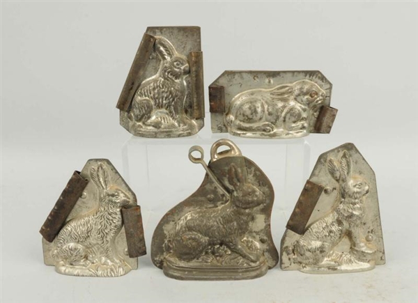 LOT OF 5: SMALL RABBIT CHOCOLATE CANDY MOLDS.     