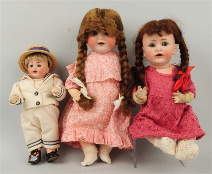 LOT OF 3: BISQUE GERMAN CHARACTER DOLLS.          