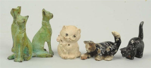 LOT OF 4: CAST IRON CAT PAPERWEIGHTS.             