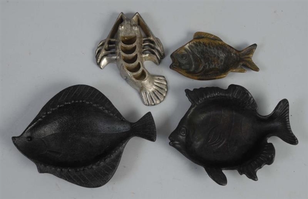 4 CAST IRON ASSORTED FISH ASHTRAYS/PAPERWEIGHTS.  