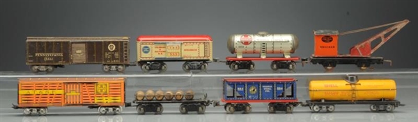LOT OF 8: MARX ASSORTED TIN ROLLING STOCK.        