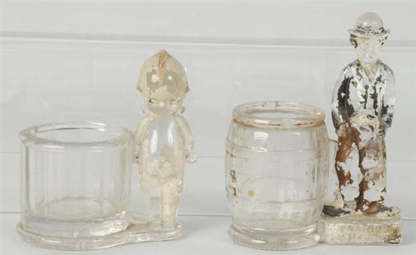 LOT OF 2: GLASS CANDY CONTAINERS.                 