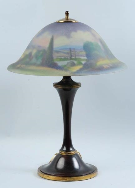 LAMP WITH REVERSE PAINTED SHADE.                  