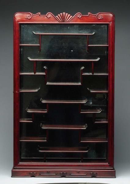 UPRIGHT & STANDING WOODEN DISPLAY CASE.           