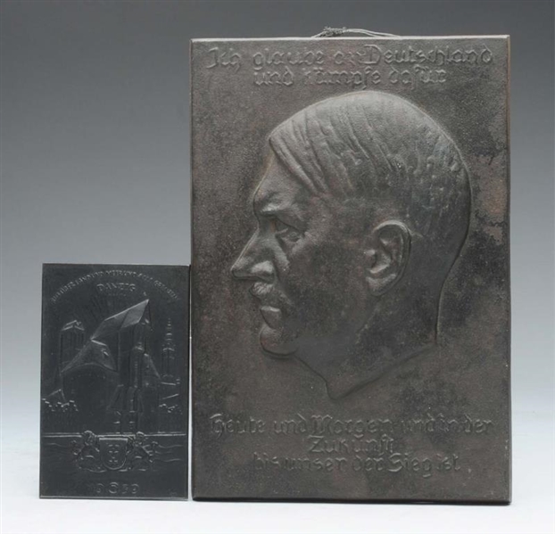 LOT OF 2: WWII GERMAN PLAQUES - 1 WITH HITLER.    