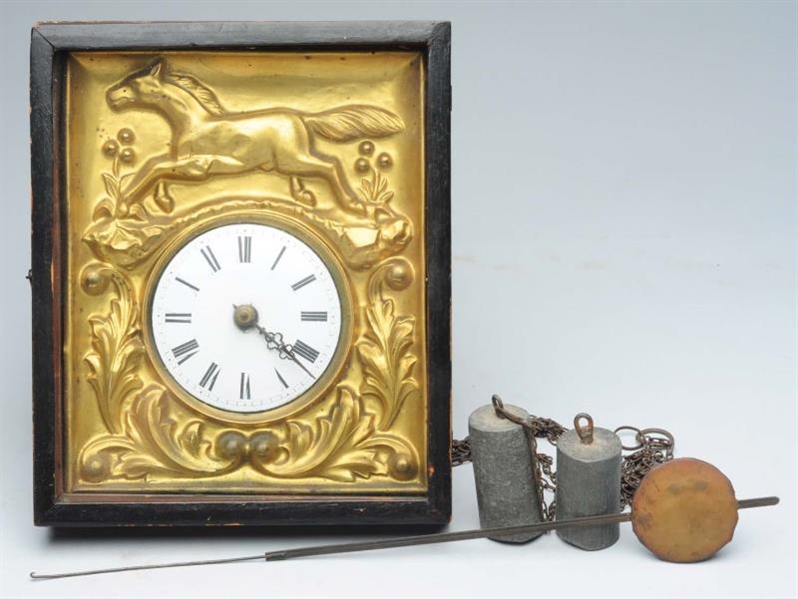 EARLY GOLD GILT CLOCK FACE AND WORKS.             