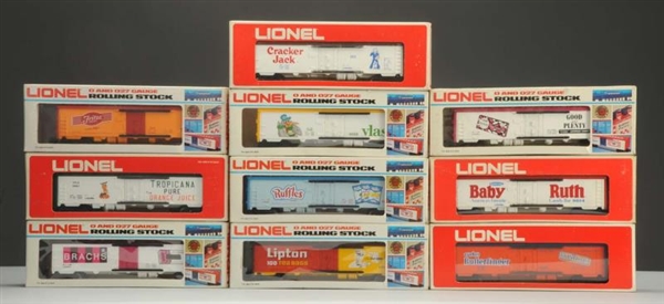 LOT OF 10: LIONEL MPC ADVERTISING BOX CARS.       