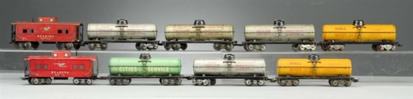LOT OF 9: MARX ROLLING STOCK MOSTLY TANKERS.      