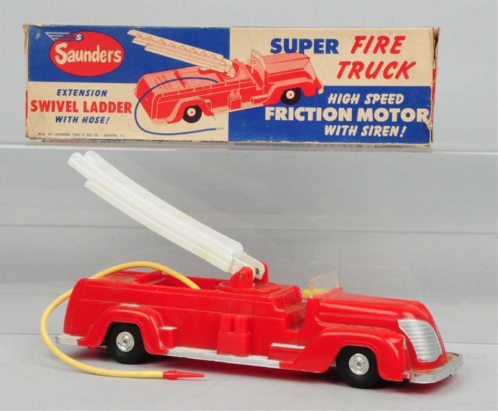 SAUNDERS PLASTIC FRICTION FIRE TRUCK TOY.         
