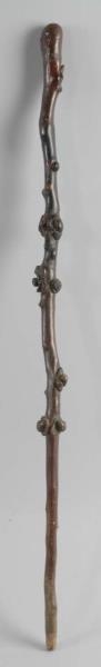 CARVED CHINESE APRICOT WOOD CANE.                 