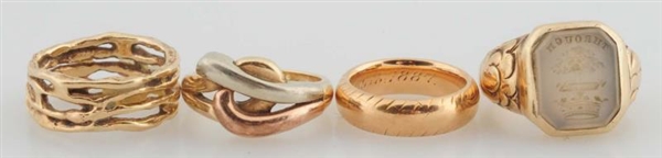 LOT OF 4: 14K YELLOW GOLD RINGS.                  