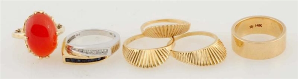 LOT OF 6: 14K YELLOW GOLD RINGS.                  