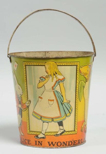 EARLY TIN LITHO ALICE IN WONDERLAND SAND PAIL.    