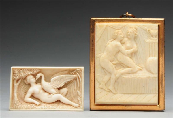 LOT OF 2: OLD EROTIC CARVED IVORY PLAQUES.        