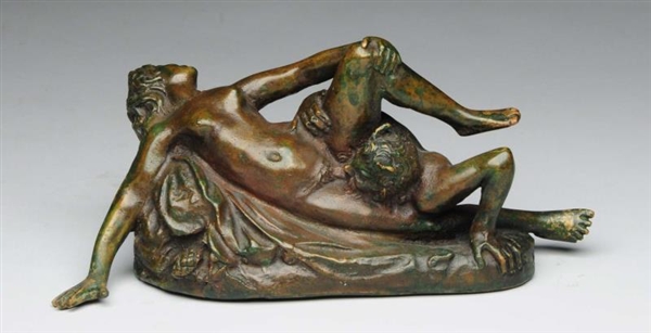 EROTIC OLD BRONZE OF A SAYTR & A LADY.            