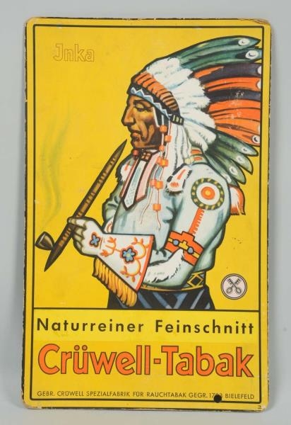 CARDBOARD EUROPEAN TOBACCO SIGN WITH INDIAN.      