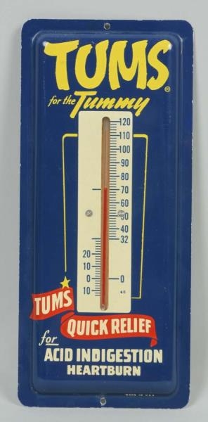 1950S TUMS TIN THERMOMETER.                       