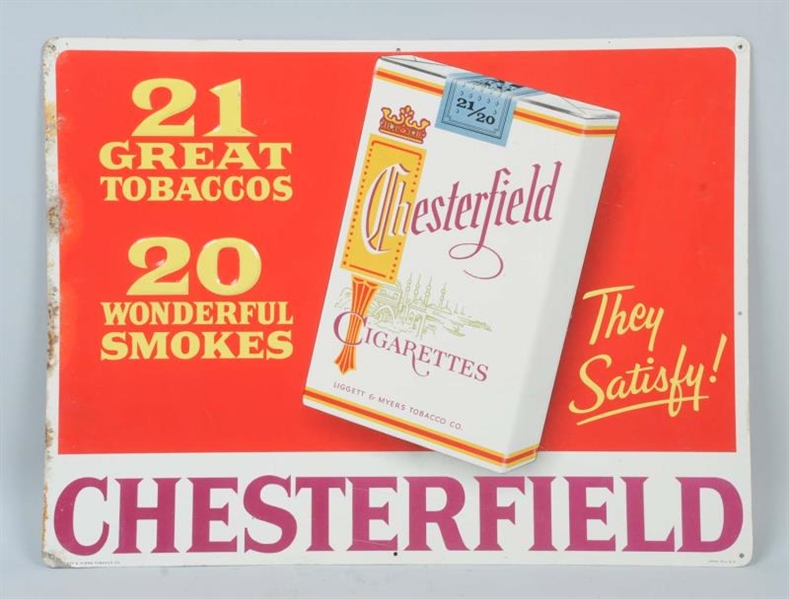 1960S CHESTERFIELD EMBOSSED TIN SIGN.             