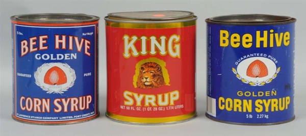 LOT OF 3: FIVE LB SYRUP TINS.                     