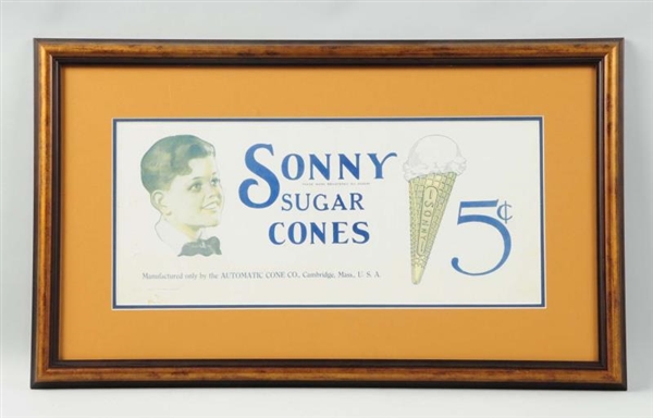1920S SONNY SUGAR CONES FRAMED PAPER POSTER.      