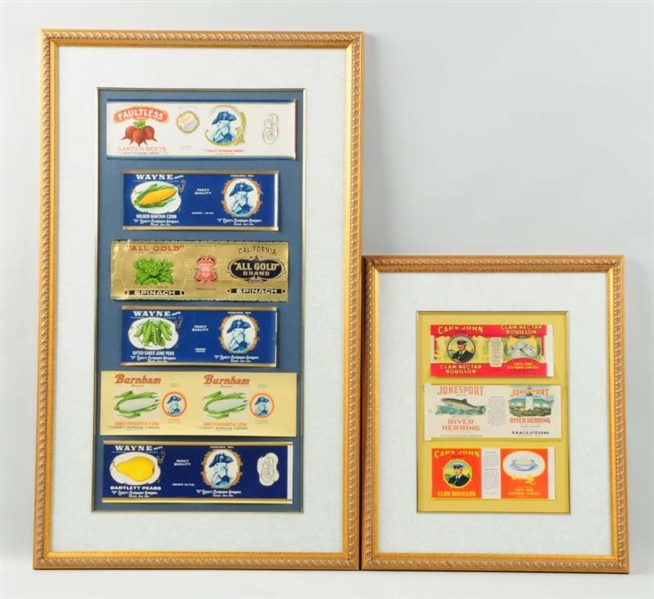 9 BEAUTIFULLY FRAMED CAN LABELS.                  