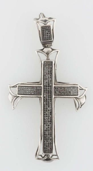 STERLING SILVER CROSS WITH NATURAL BLACK DIAMOND. 