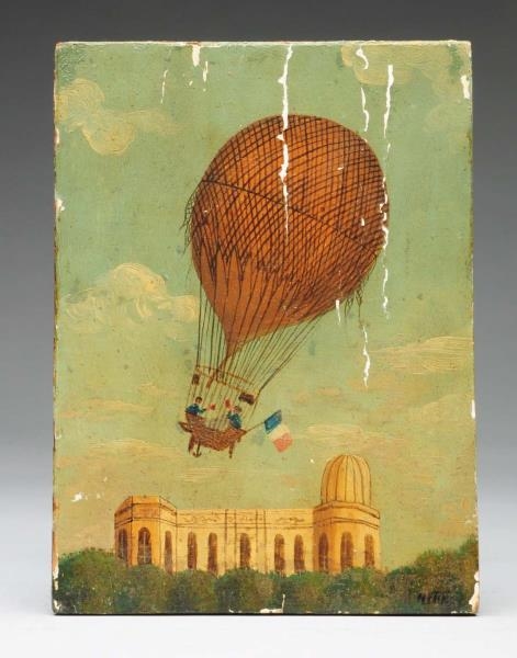 OIL ON BOARD OF HOT AIR BALLOON.                  