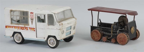 LOT OF 2: ICE CREAM TRUCK & WIND-UP TRACTOR.      
