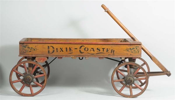 EARLY WOODEN DIXIE-COASTER PULL WAGON.            