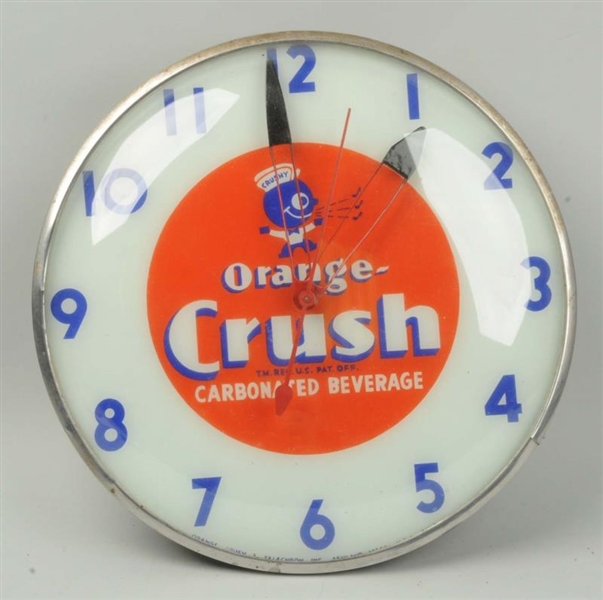 1940S ORANGE CRUSH ADVERTISING CLOCK.             