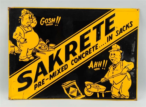 1940S SAKRETE CONCRETE TIN ADVERTISING SIGN.      