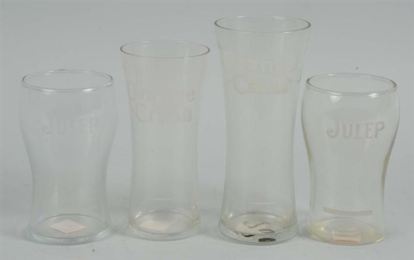 LOT OF 4: ASSORTED JULEP & ORANGE CRUSH GLASSES.  