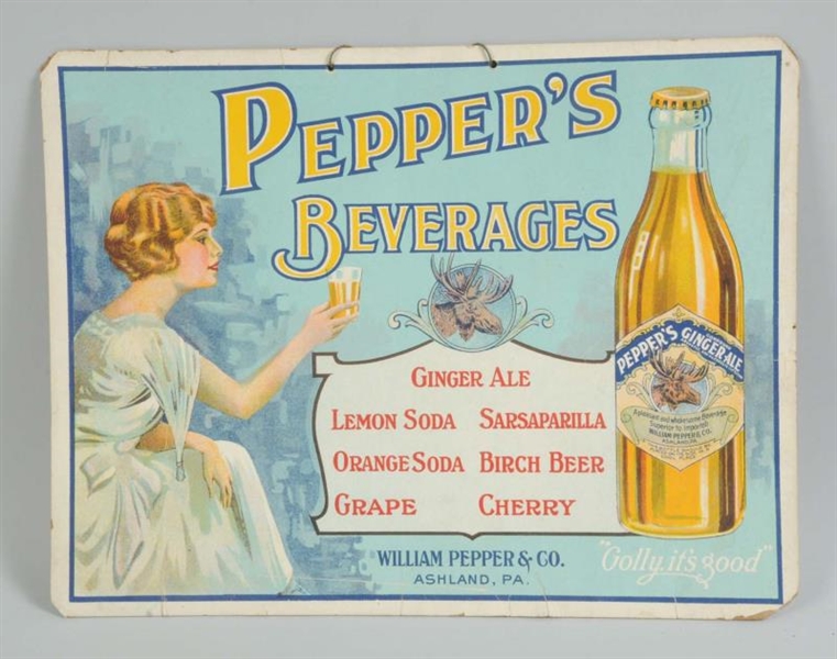 1910-1920 PEPPERS BEVERAGES CARDBOARD MENU SIGN. 