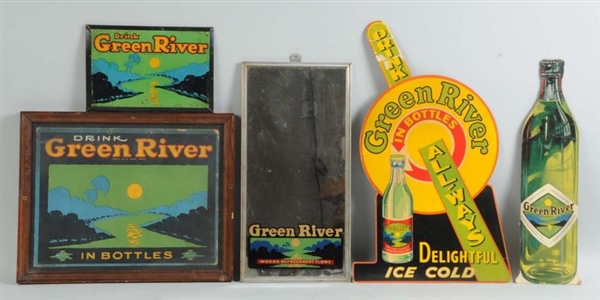 NICE GROUP OF 5 GREEN RIVER SIGNS.                