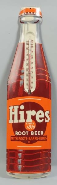 1950S HIRES TIN CUTOUT BOTTLE THERMOMETER.        