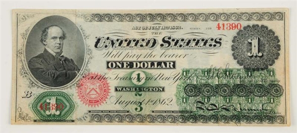 $1 1862 US LARGE NOTE WITH RED SEAL.              