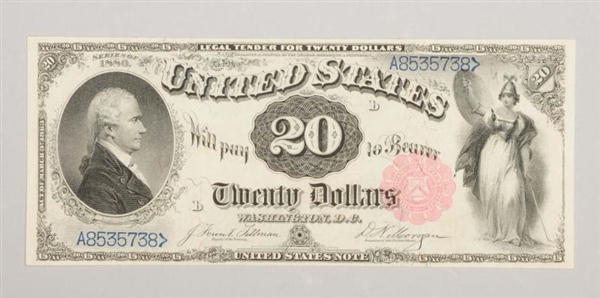$20 1880 US GOLD CERTIFICATE LARGE NOTE.          