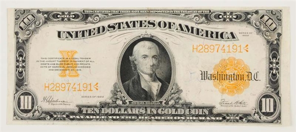 $10 1922 GOLD CERTIFICATE.                        
