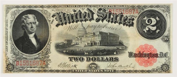 $2 1917 US LARGE NOTE WITH RED SEAL.              