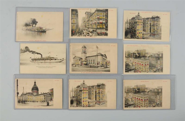 LOT OF 9: ST. LOUIS HOLD-TO-LIGHT POSTCARDS.      