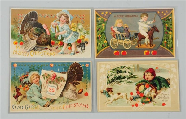 LOT OF 4: CHRISTMAS HOLD-TO-LIGHT POSTCARDS.      