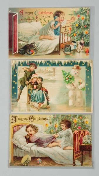 LOT OF 3: X-MAS CHILDREN HOLD-TO-LIGHT POSTCARDS. 