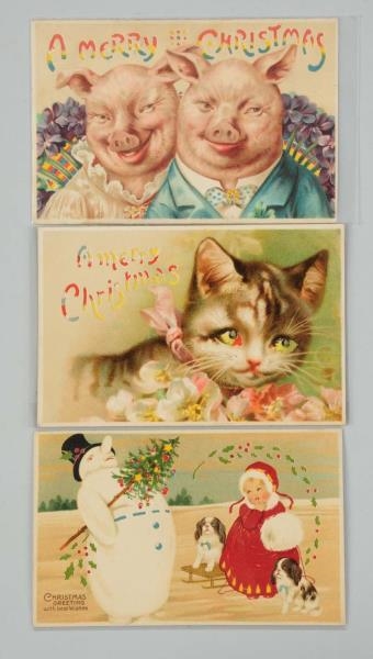 LOT OF 3: CHRISTMAS HOLD-TO-LIGHT POSTCARDS.      