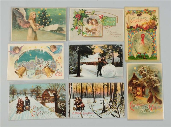 LOT OF 8: CHRISTMAS HOLD-TO-LIGHT POSTCARDS.      