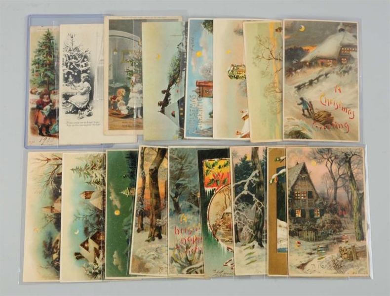 LOT OF 17: CHRISTMAS HOLD-TO-LIGHT POSTCARDS.     