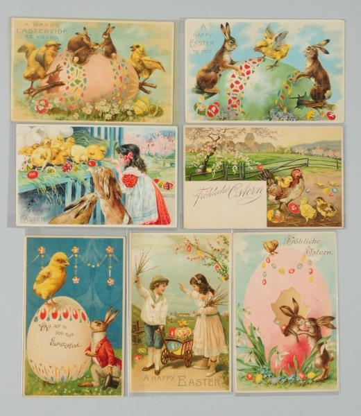 LOT OF 7: EASTER ANIMALS HOLD-TO-LIGHT POSTCARDS. 