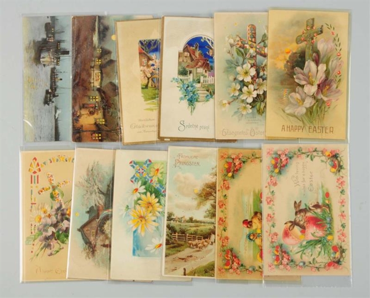 LOT OF 12: EASTER HOLD-TO-LIGHT POSTCARDS.        