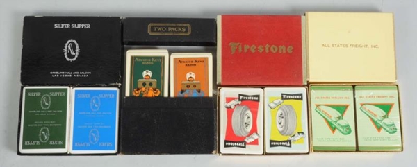 LOT OF 4: ASSORTED DOUBLE DECKS OF PLAYING CARDS. 